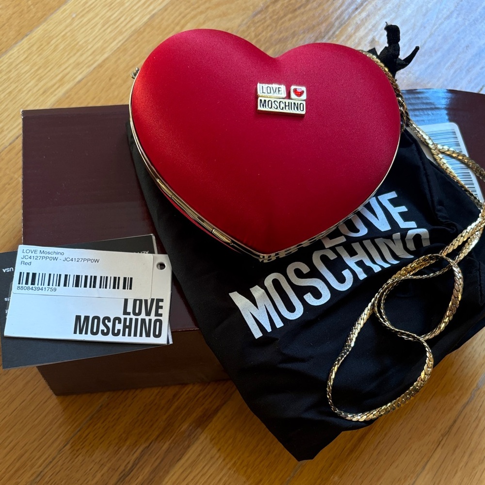 Love Moschino Red Heart Clutch with Gold Chain